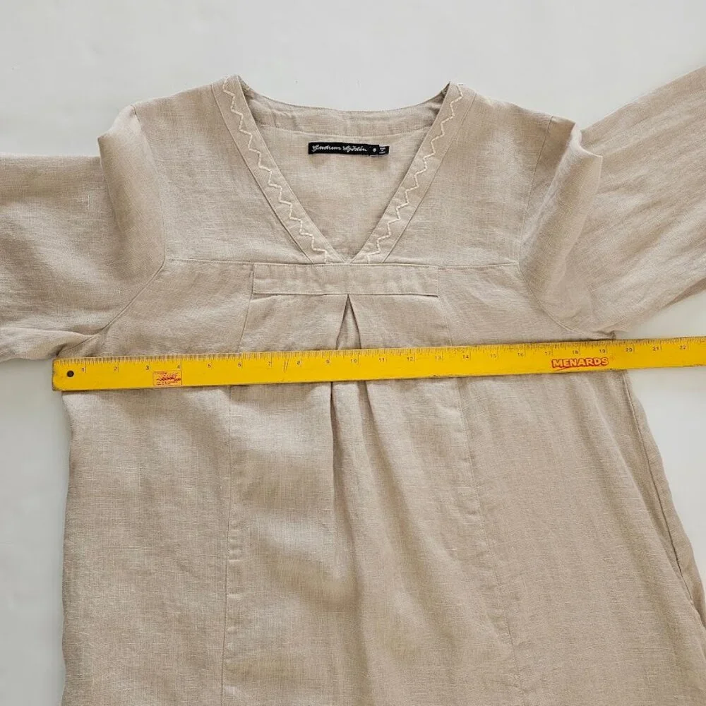 Gudrun Sjoden 100% Linen Dress Embroidered Neutral Tan Cream S - Picture 9 of 10